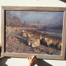 David Woodford RCA Oil Painting ‘Britannia Bridge, Menai Straits, Anglesey,