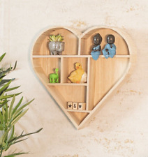 Wooden Heart Shaped Floating Wall Shelf Natural Hanging Display Unit Storage