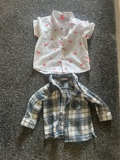 2 X 12-18 Month Shirts. Primark And Tk Maxx. 1 Check 1 Watermelons. White Blue
