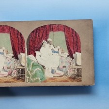 Victorian Humour Stereoview C1855 Real Photo Marriage Early Tinted Canopy Bed