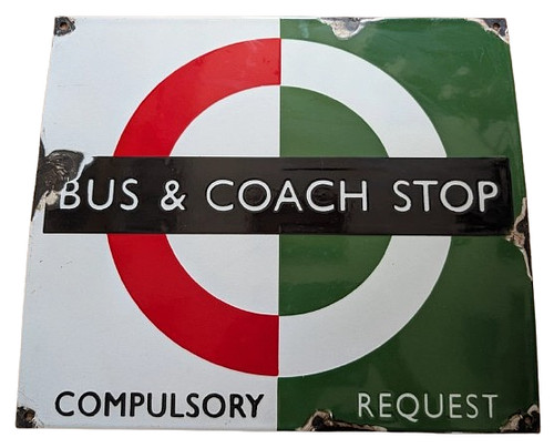Bus stop enamel sign - bus,