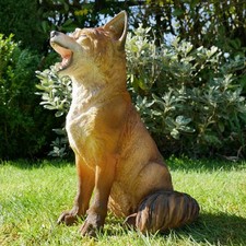 Large Resin Howling Fox Garden Ornament 33cm Outdoor Lawn Sculpture Statue Decor