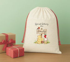 Luxury Winnie the Pooh and Piglet Personalised Canvas Santa Sack