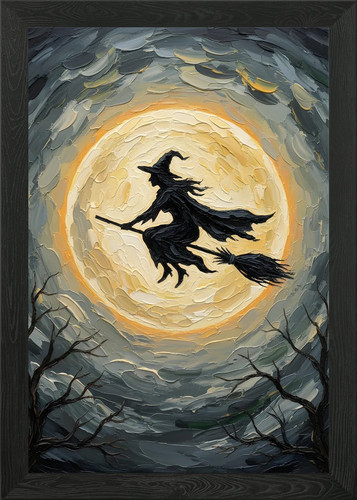 Witch flying broomstick - on,