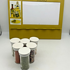 Vintage Spice Rack Memo Board Italy 1970s 80s Avocado Green Metal Glass Bottles