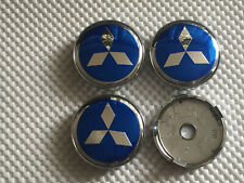 4x Mitsubishi Alloy Wheel Hub Centre Cap Set Center Caps Blue/Silver 60mm