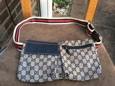 GUCCI Belt Waist Bag Purse navy blue GG Canvas & Leather