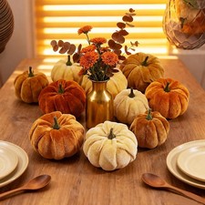 12Pcs Artificial Fake Velvet Foam Pumpkins Halloween Thanksgiving Decoration UK
