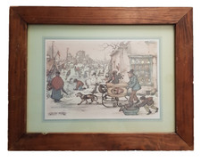 Anton Pieck Vintage Winter Sleigh Xmas Print 1970s Dutch Artist Framed Holland