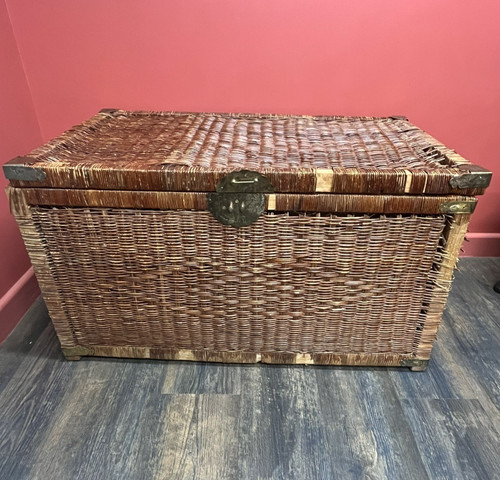 Large antique cane trunk chest - antique,