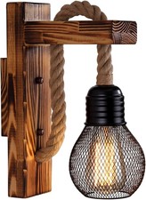 Wooden Wall Light with Hemp