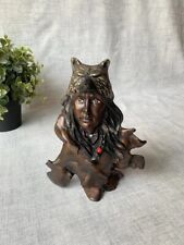 Vintage Hand-Painted Native American Chief Wolf Head Ceramic Bust – Size 20.5cm