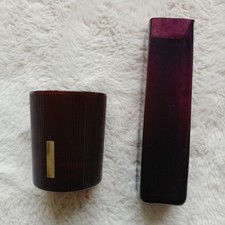 Tall Modern Square Purple Plum Glass Narrow Vase & round ridged candle glass