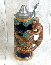 German Musical Beer Stein Tankard Metal Hinged Lid Fox Shape Handle