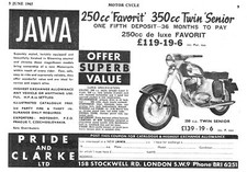 1965 Advert for JAWA 'Senior' 350cc Twin Motor Cycles Small Vintage Print Ad
