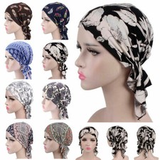 1/2PC Ruffle Beanie Scarf Turban Hat Cancer Chemo Printed Headwear Head Wrap Cap
