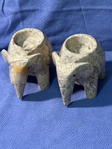 Pair tealight holders - tealight, carved