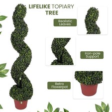 Abaseen Set Of 2 Artificial Spiral Topiary Trees Potted Fake Plants Décor Tree