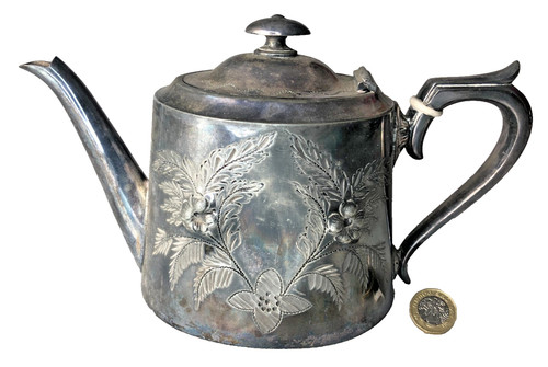 Silver plate kettle tea pot - plate,