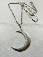 Tibetan Silver Large Crescent Moon 45x35mm Charm Pendant 30" Long Chain Necklace