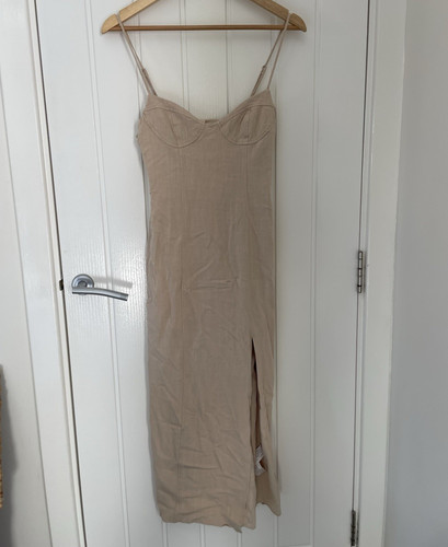 Zara beige linen slip midi - zara,