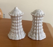 Antique/Vintage Shell Lustre Salt & Pepper Pots Cruet Set Pearly & Textured H3” 