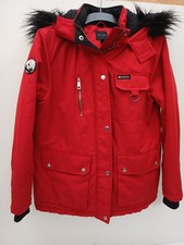 New Look Winter Mountain Jacket Fur Trimmed Hood Womens Size 12 in Red P2P 22".