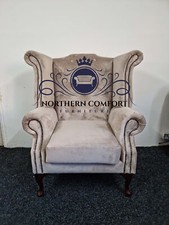 Chesterfield Queen Anne Wing Back Chair in Mink Plush Velvet