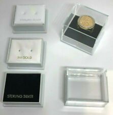 Earring Stud BOXES CLEAR LID WHOLESALE Gold Silver Print CHARM BOX 20/50/100 UK