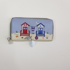 Mala Leather Zip Purse Beach Hut Dog RFID Grey Wallet Genuine Leather