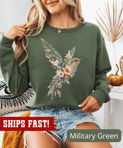 Floral hummingbird sweatshirt - floral,