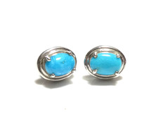 Sterling Silver 925 Oval Sleeping Beauty Turquoise Cabochon Stud EARRINGS - 2 g