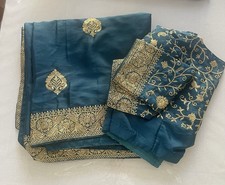 Elegant teal green silk - teal, saree