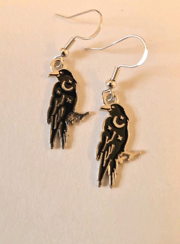 Raven enamel dangle earrings