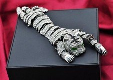 Large Articulated Diamante and Enamel Tiger Brooch
