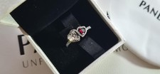 Pandora Halo Hearts Ring Clear & Red Stones Sterling Silver Size 7 (54)