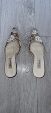 Dune, Womens Size 3, Sequened Kitten Heel Mules, Ivory/gold.