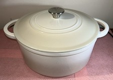 KIRKTON HOUSE LARGE CAST IRON ENAMELLED 27cm 5L WHITE ROUND CASSEROLE & LID