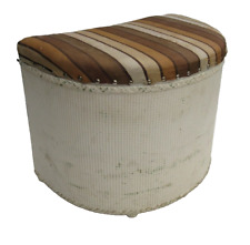 Vintage Lloyd Loom Style Wicker Half Moon Linen Basket Ottoman Storage