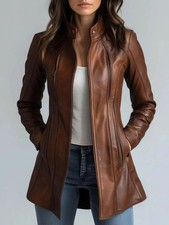 Women's Brown Genuine Leather Coat: Vintage Stand Collar Jacket Trench coat