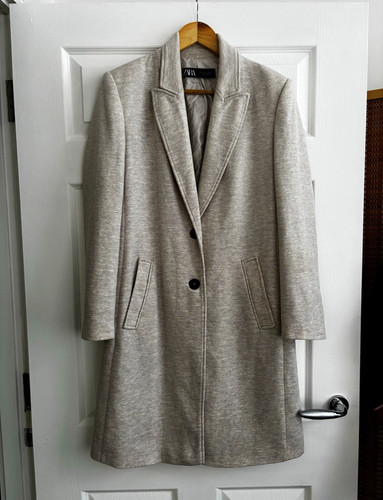 Zara grey jersey coat button - coat,,