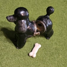 Vtg 1940 KAPRi Black STANDARD POODLE Center Hinged Trinket Box Bone Insert Dogs 
