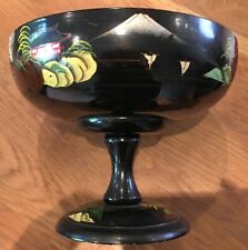Antique Japanese hand painted lacquer pedestal bowl