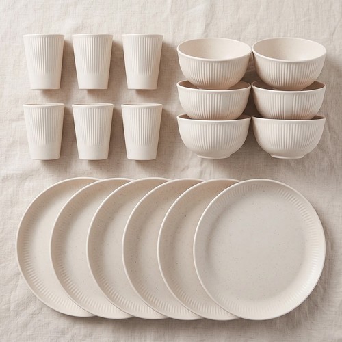 18pcs round dinner set - set, wheat