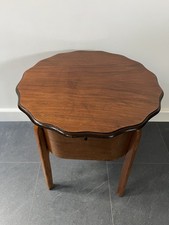 Vintage Wooden Sewing Box Side Table - Red Silk/Velvet Lining - A Morco Product