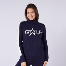 Swing Out Sister Womens 'Golf' Roll Neck with Ribbing in Navy Blue & White