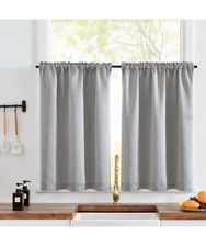 TOPICK Textured Kitchen Cafe Curtains W34" L24 Drop Small Rod Pocket 2 Grey