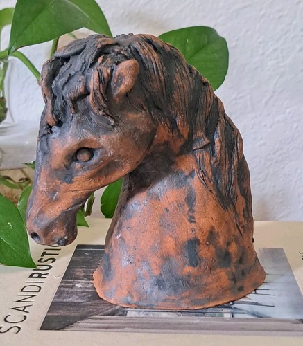 Red clay terracotta horse - red, bust