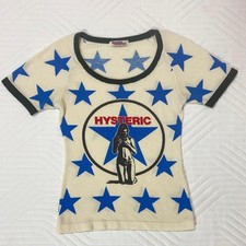 Rare 90s Hysteric Glamour HYS Girl Star Print Cream Blue T-Shirt Vintage M Japan