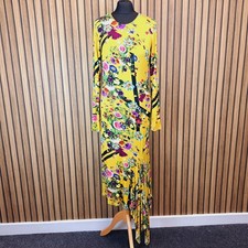 Studio Preen Midi Maxi Dress Yellow Floral UK 10 Long Sleeve Flare Jersey
